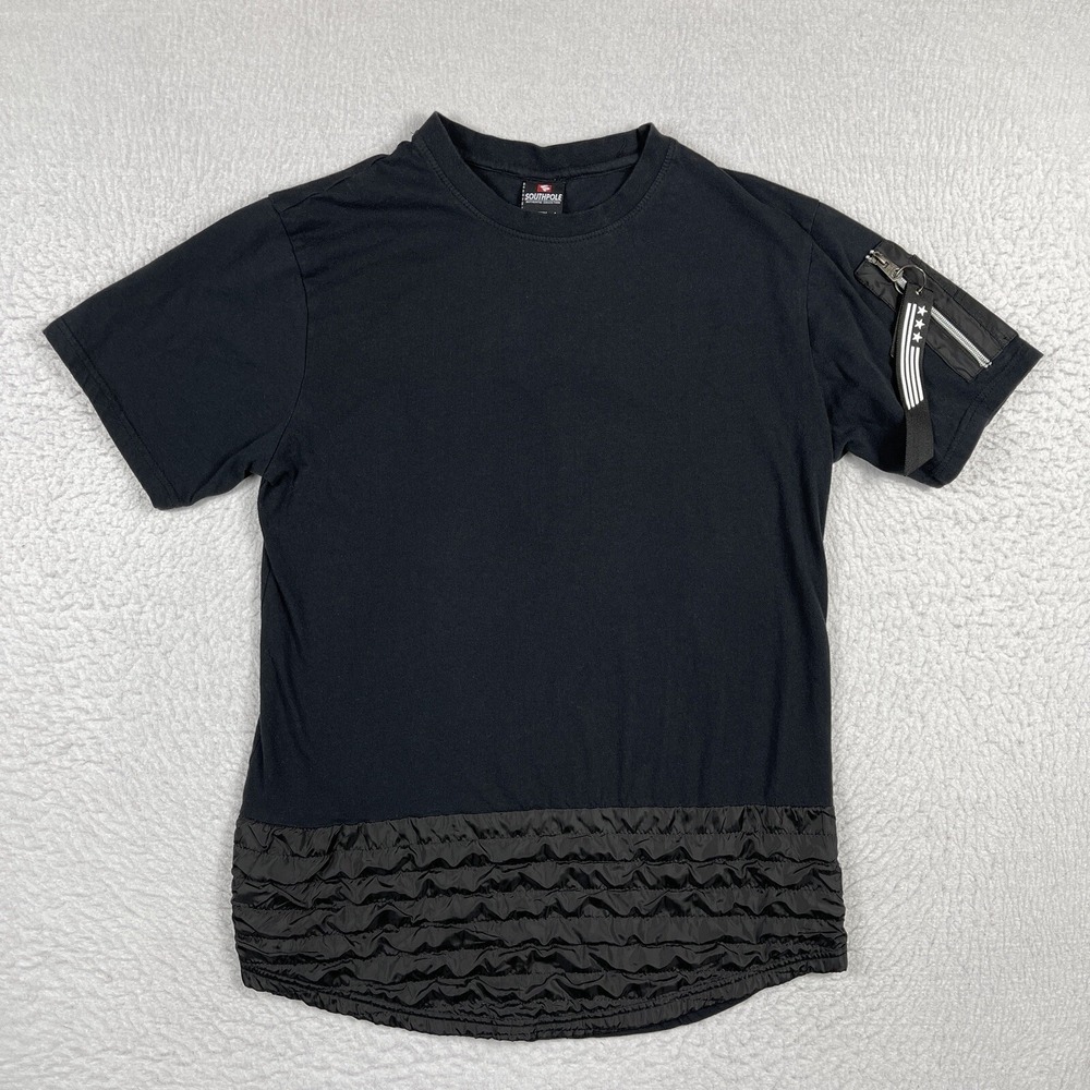 Southpole T-Shirt Mens Large Black Mixed Media Quilted Hem Utility Pocket Street